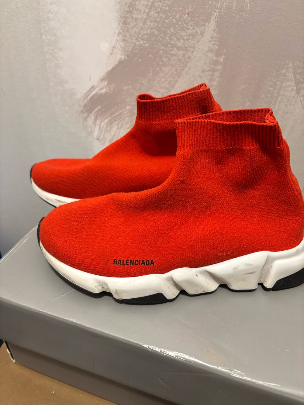 Balenciaga Bright Red Sock-Style Sneakers with White Sole